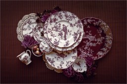 Bernardaud, Albertine prune, Set of 2 tea cups and saucers