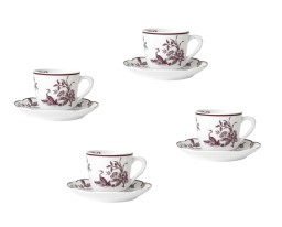 Bernardaud, Albertine prune, Set of 4 coffee cups and saucers
