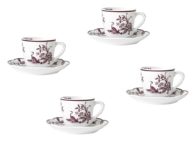 Bernardaud, Albertine prune, Set of 4 coffee cups and saucers
