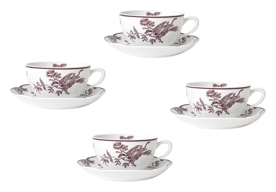 Bernardaud, Albertine prune, Set of 4 tea cups and saucers
