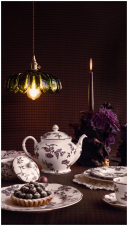 Bernardaud, Albertine prune, Set of 4 coffee cups and saucers