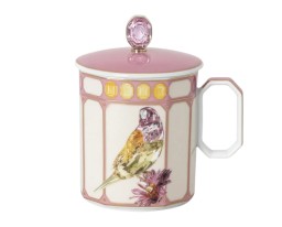 Rosenthal, Swarovski Idyllia, Mug with lid, finch pink
