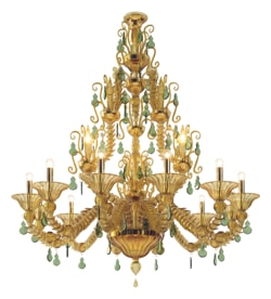 Venini, Art Light, Diamantei chandelier, yellow and green