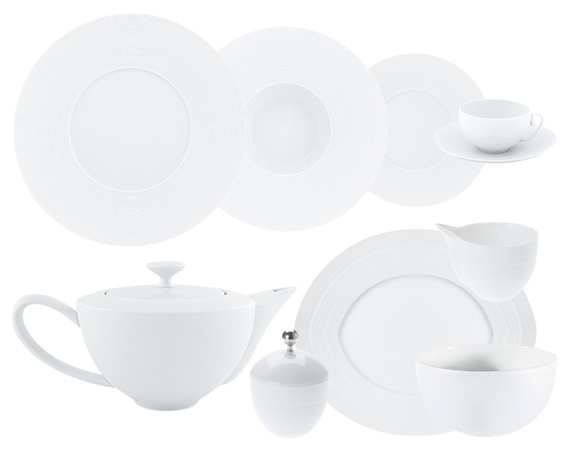 J.L Coquet, Hémisphère White Satin, Essential set for 6 persons