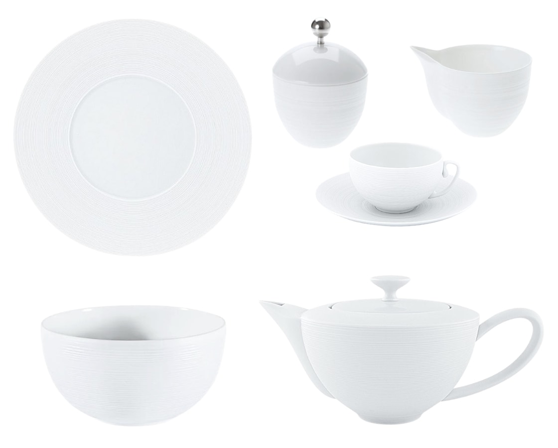 J.L Coquet, Hémisphère White Satin, Breakfast set for 6 persons