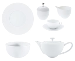J.L Coquet, Hémisphère White Satin, Breakfast set for 6 persons