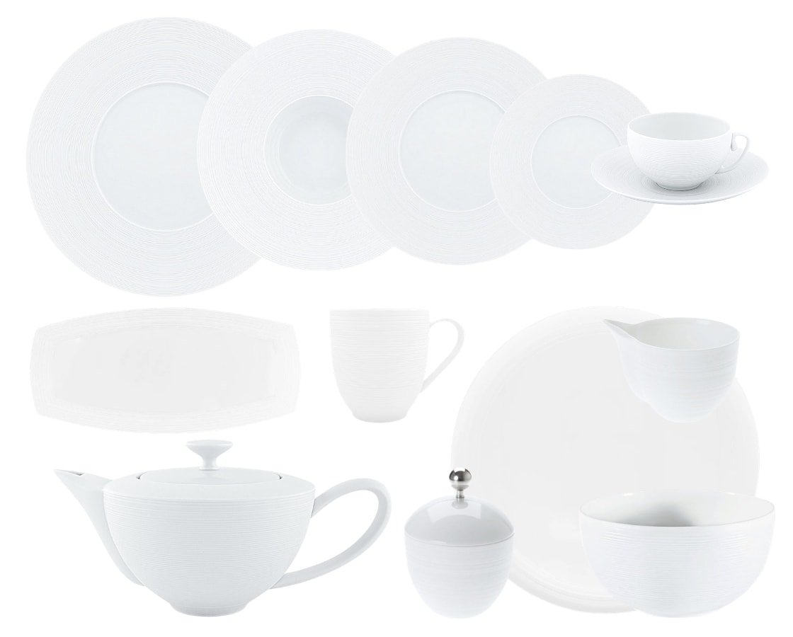 J.L Coquet, Hémisphère White Satin, Dinner set for 6 persons
