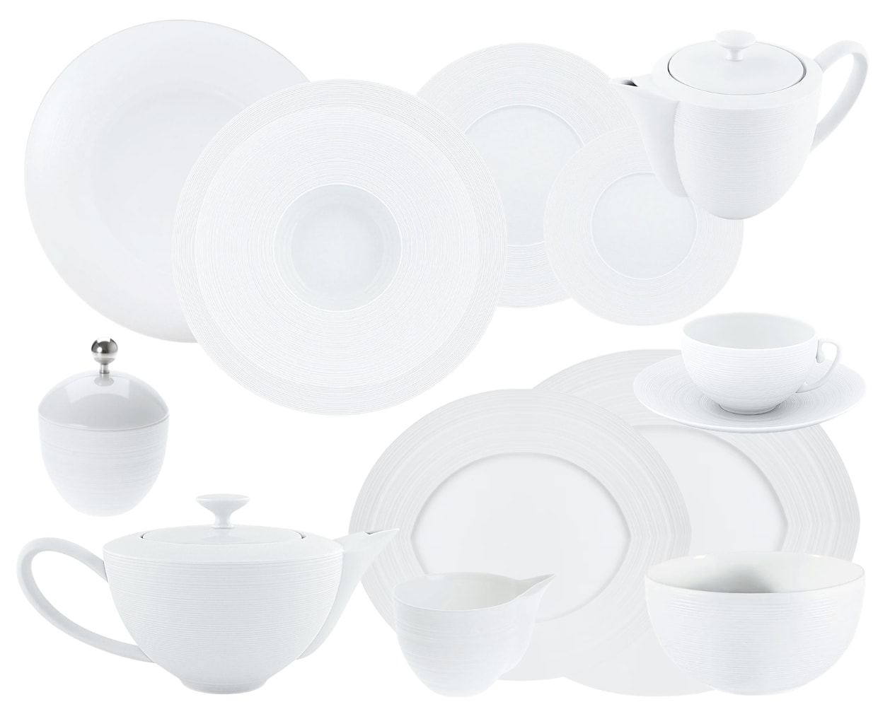 J.L Coquet, Hémisphère White Satin, Grand dining set for 8 persons