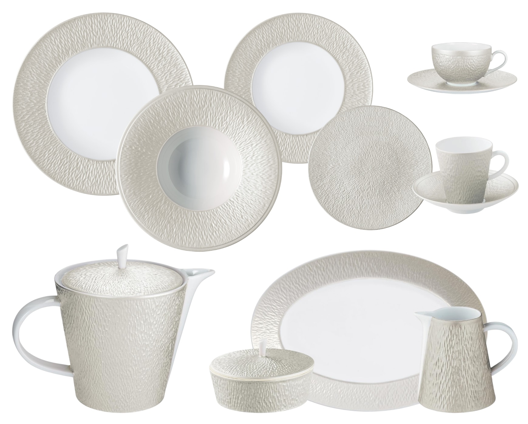 Raynaud, Minéral irisé Pearl Grey, Essential set for 6 persons