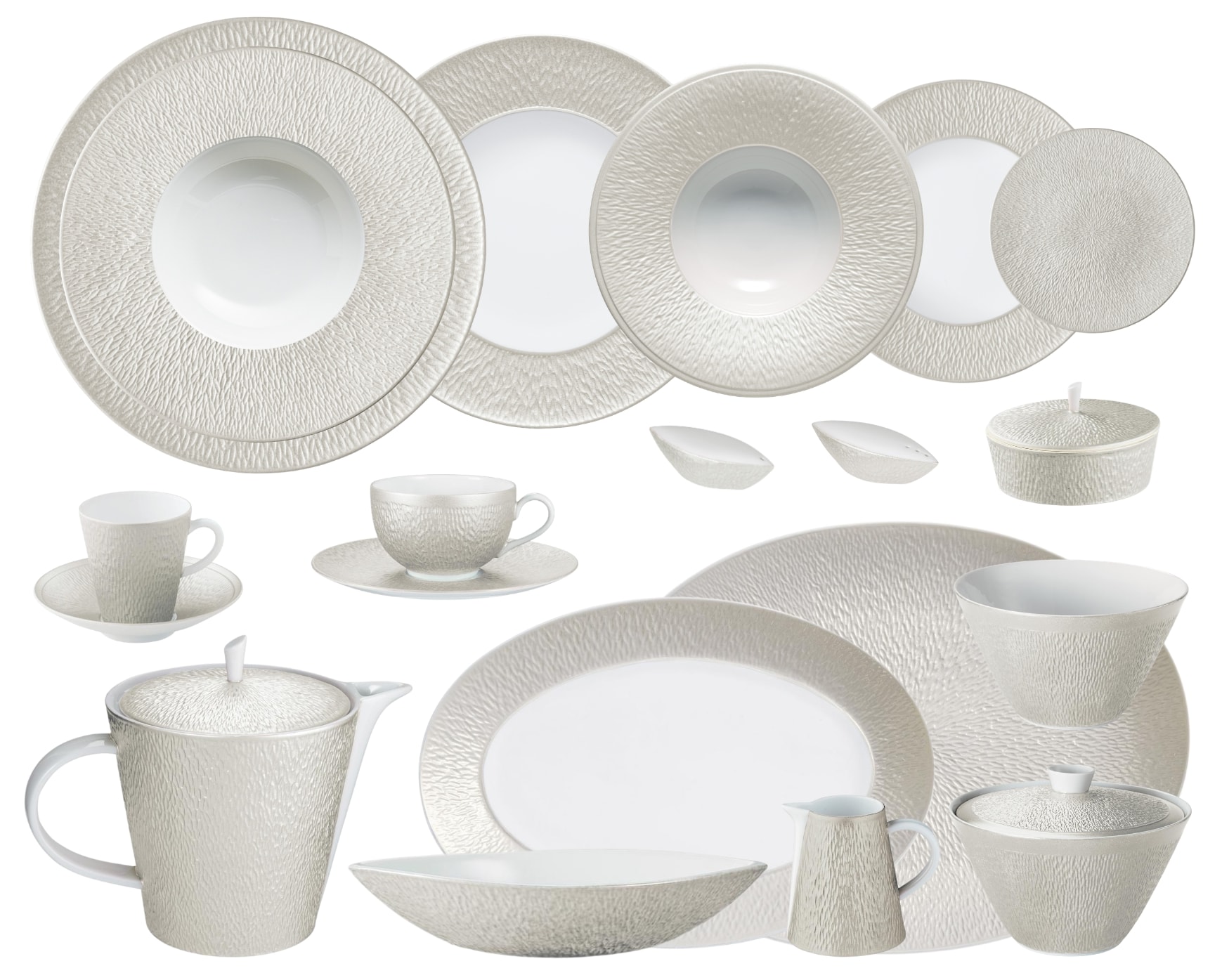 Raynaud, Minéral irisé Pearl Grey, Grand dining set for 8 persons
