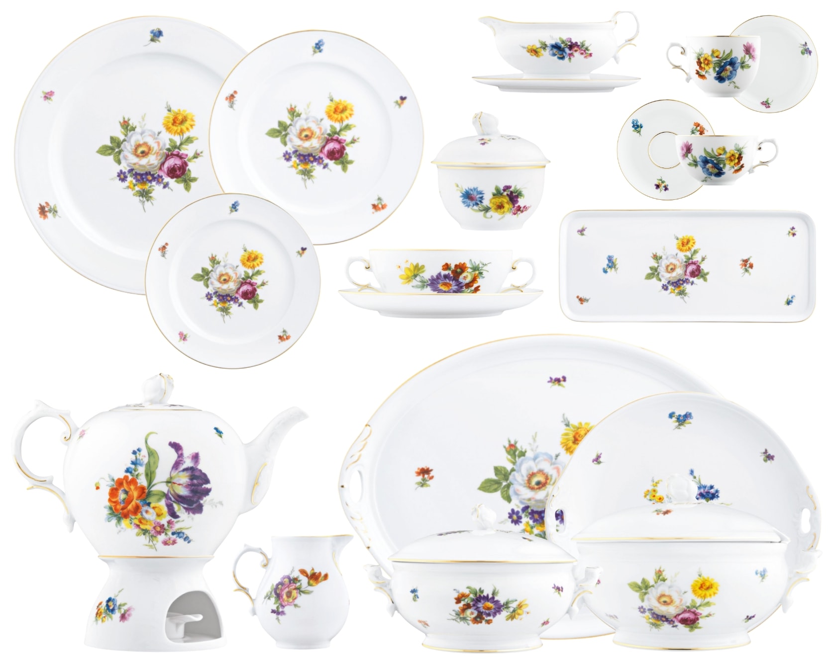 Fürstenberg Alt Fürstenberg bunte blume, Grand dining set for 8 persons