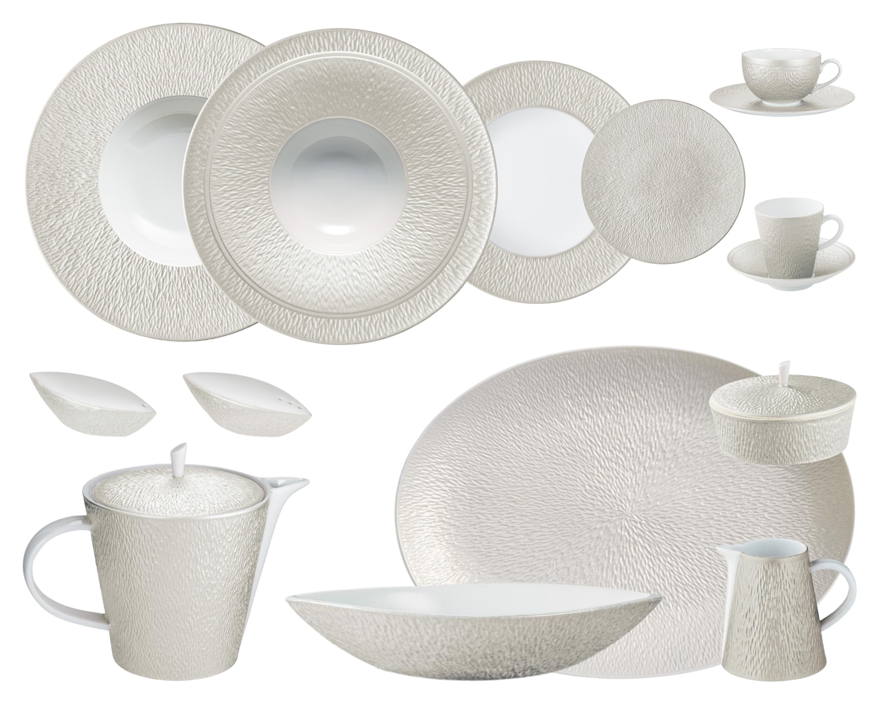 Raynaud, Minéral irisé Pearl Grey, Dinner set for 6 persons