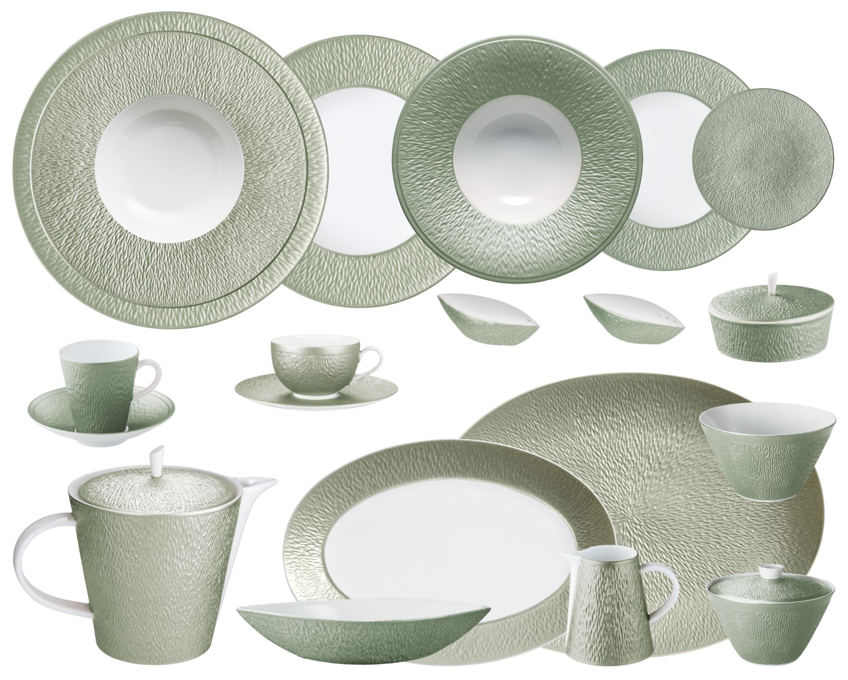 Raynaud, Minéral irisé Celadon, Grand dining set for 8 persons
