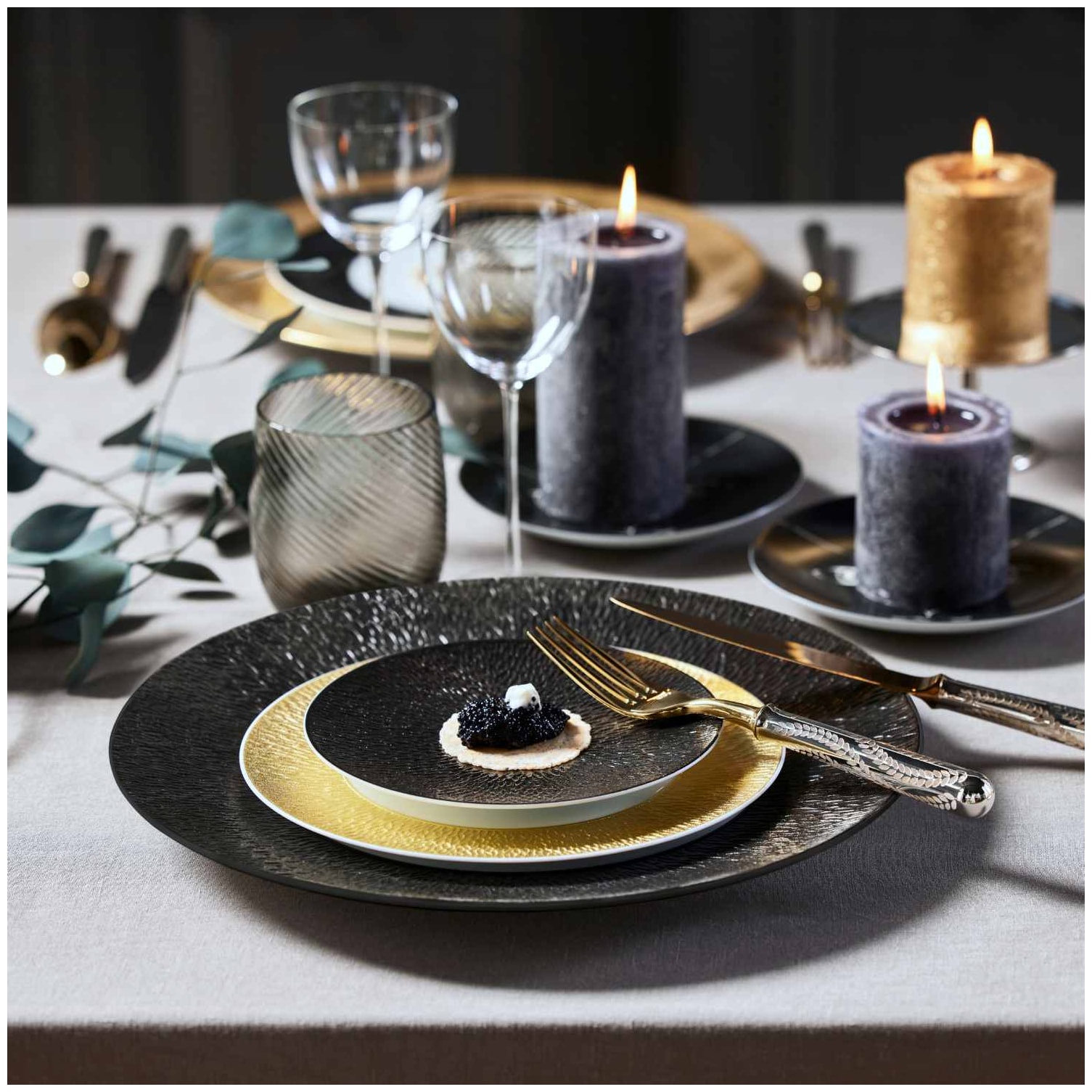 Raynaud, Minéral irisé Black, Grand dining set for 8 persons