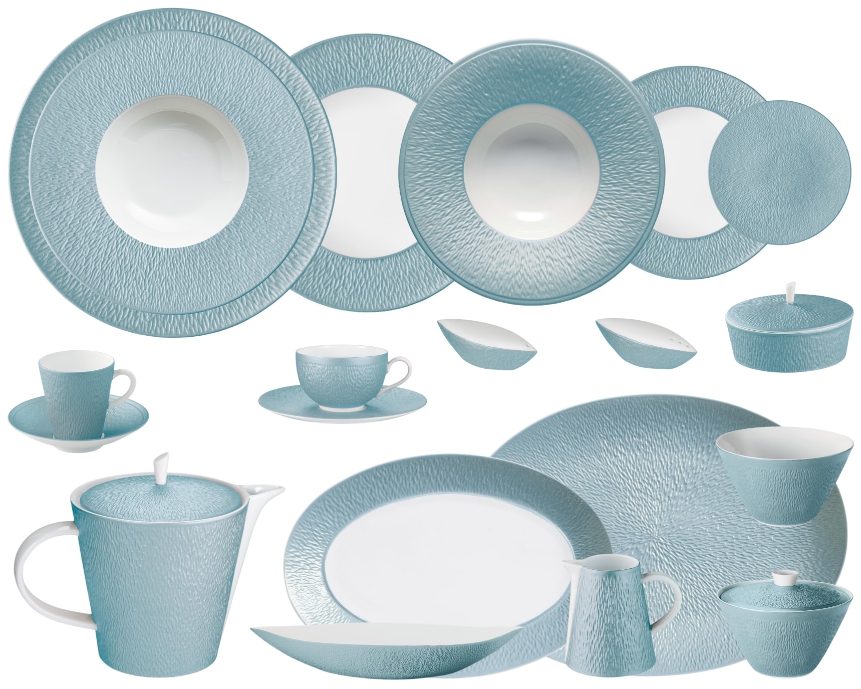 Raynaud, Minéral irisé Sky Blue, Grand dining set for 8 persons