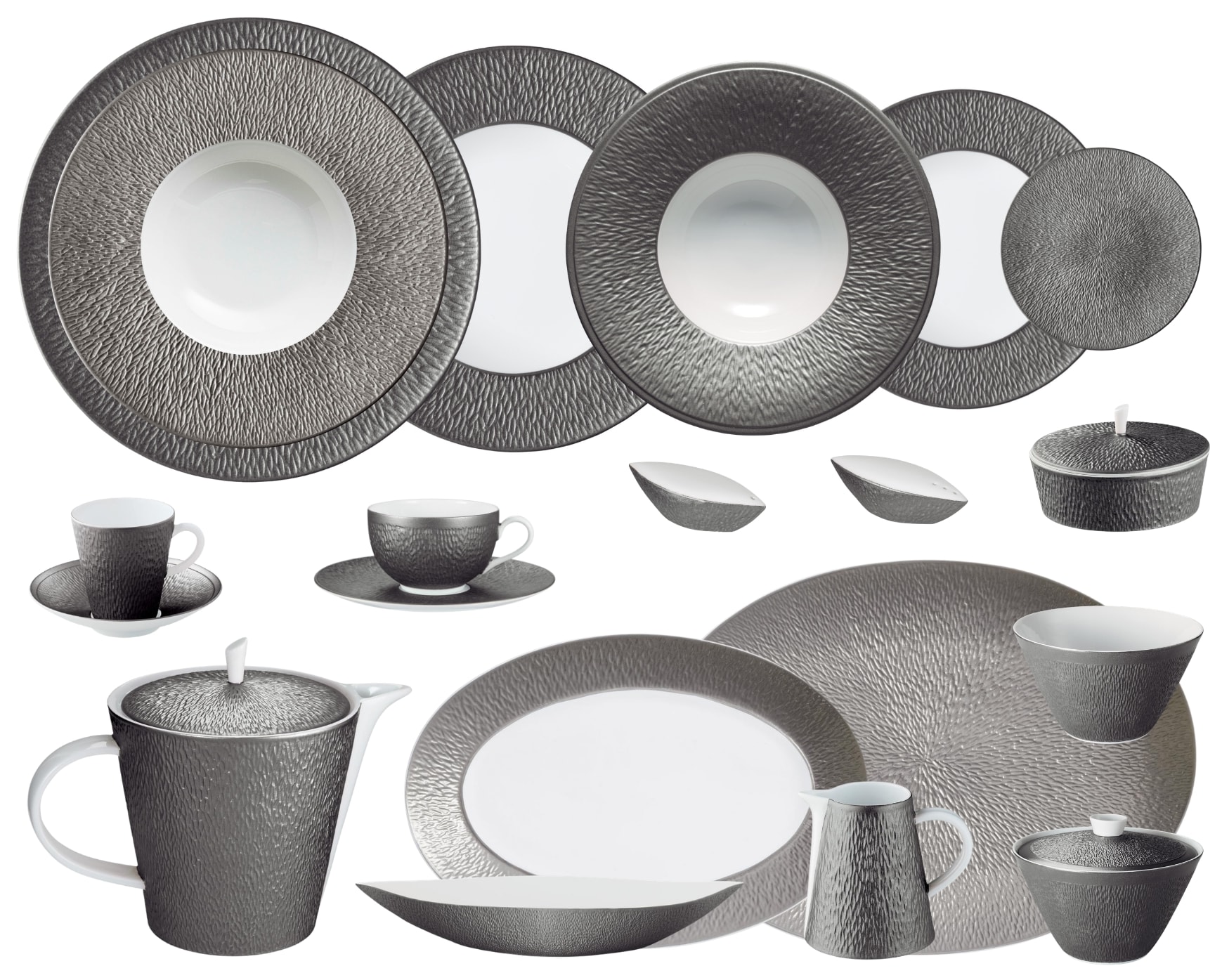 Raynaud, Minéral irisé Dark Grey, Grand dining set for 8 persons