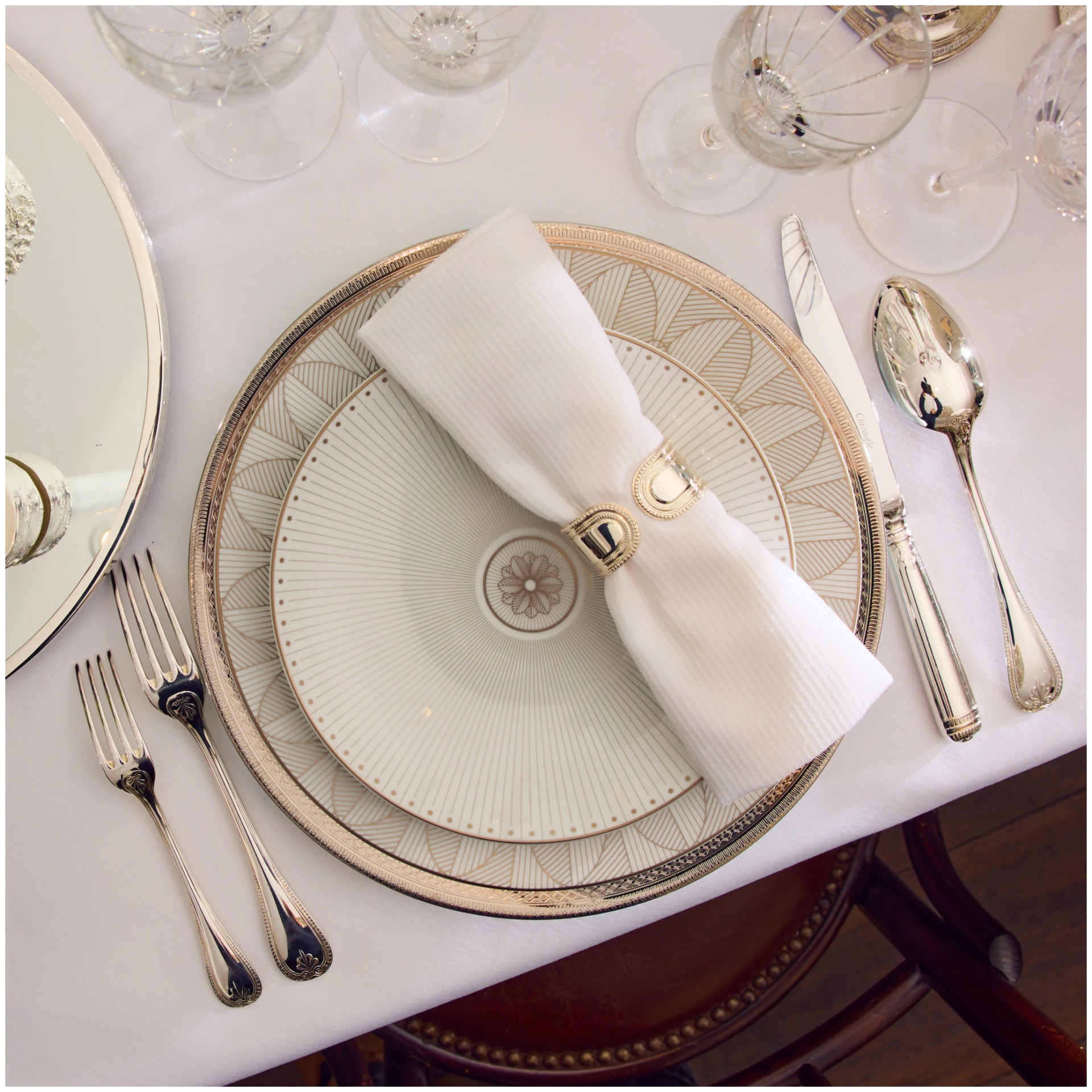 Christofle, Malmaison Impériale Platinum, Breakfast set for 6 persons