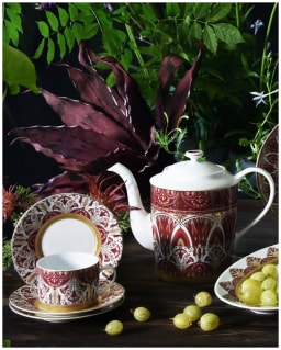 Haviland, Rêves du Nil Purple, Set of 2 coffee cups with saucers and tray