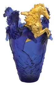 Daum, Cavalcade, Blue and gold finish magnum vase