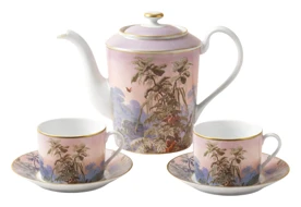 Haviland, Le Brésil, Set of teapot and 2 tea cups with saucers