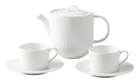 Haviland, Infini white, Set teapot and 2 tea cups with saucers