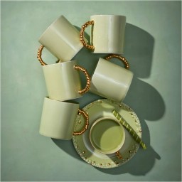 L'Objet, Haas Mojave Matcha Gold, Set of 2 tea cups and saucers