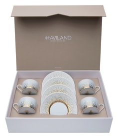 Haviland, Souffle d'or, Set of 4 teacups and saucers