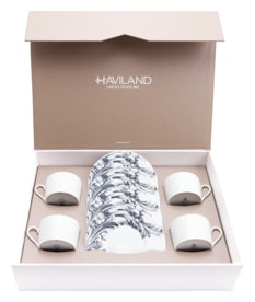 Haviland, Stanislas blue grey, Set of 4 teacups and saucers