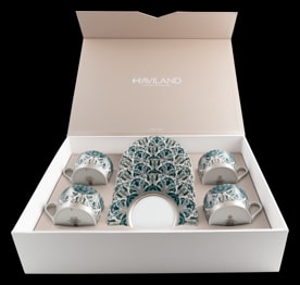 Haviland, Rêves du Nil Platinum, Teacups & Saucers, set of 4