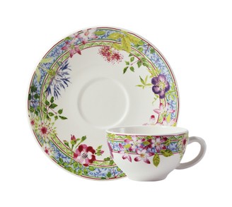 Gien, Millefleurs, Breakfast cup and saucer, set of 2