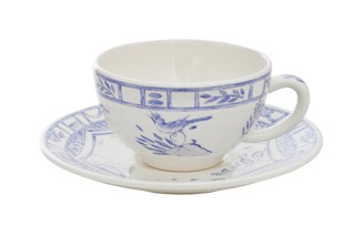 Gien, Oiseau Bleu, Breakfast cup & saucer, set of 2