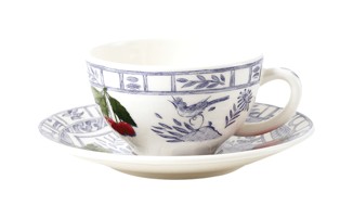 Gien, Oiseau Bleu Fruits, Breakfast cup & saucer, set of 2