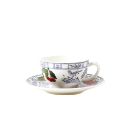 Gien, Oiseau Bleu Fruits, Tea cup & saucer, set of 2