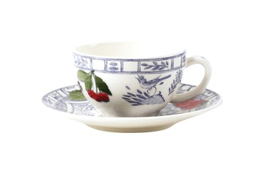 Gien, Oiseau Bleu Fruits, Tea cup & saucer, set of 2