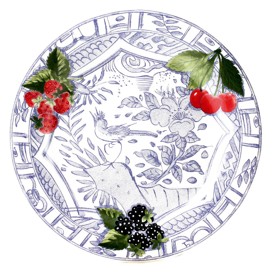 Gien, Oiseau Bleu Fruits, Dinner plates, set of 4