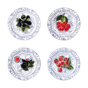 Gien, Oiseau Bleu Fruits, Сanape plates assorted, set of 4