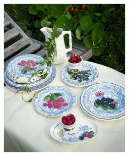 Gien, Oiseau Bleu Fruits, Сanape plates assorted, set of 4