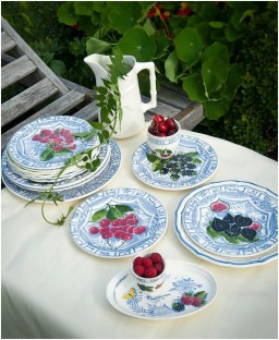 Gien, Oiseau Bleu Fruits, Dessert plates assorted, set of 4