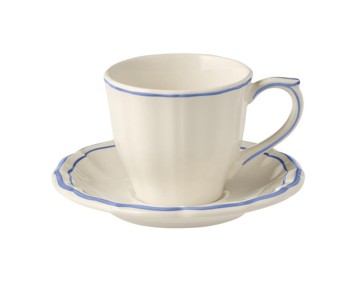 Gien, Filet Bleu, Us tea cup & saucer, set of 2