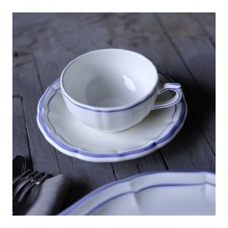 Gien, Filet Bleu, Breakfast cup & saucer, set of 2