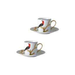 Bernardaud, Aux Oiseaux, Set of 2 coffee cups and saucers