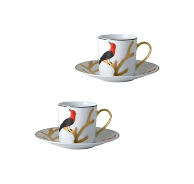 Bernardaud, Aux Oiseaux, Set of 2 coffee cups and saucers