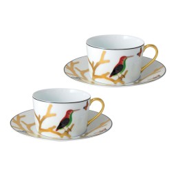 Bernardaud, Aux Oiseaux, Gift box set of 2 breakfast cups and saucers