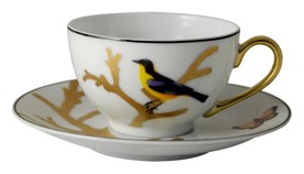 Bernardaud, Aux Oiseaux, Set of 4 tea cups and saucers