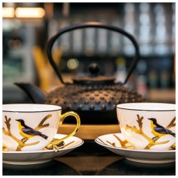 Bernardaud, Aux Oiseaux, Set of 4 tea cups and saucers
