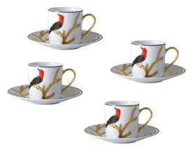 Bernardaud, Aux Oiseaux, Set of 4 coffee cups and saucers