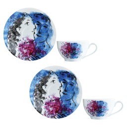 Bernardaud, Les Bouquets de Fleurs - Marc Chagall, Set of 2 tea cups and saucers