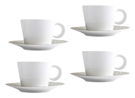 Bernardaud, Ecume Mordoré, Set of 4 tea cups & saucers