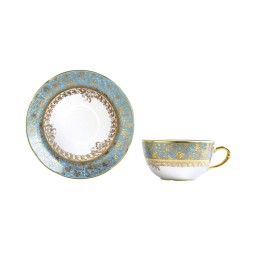 Bernardaud, Eden turquoise, Set of 4 tea cups and saucers