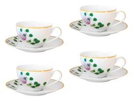 Bernardaud, Jardin Indien, Set of 4 tea cups and saucers